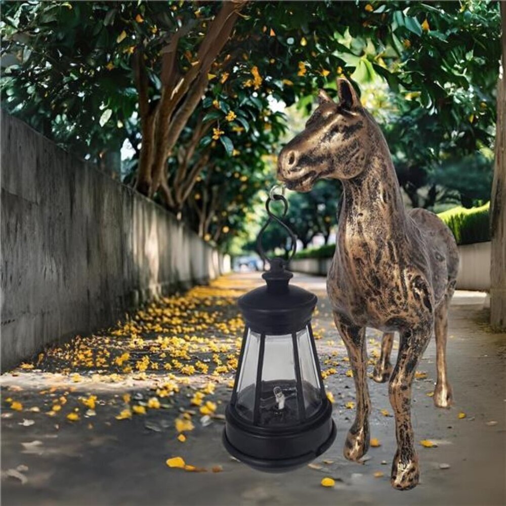 Solar Horse Statue Garden Decor with Lantern Light
